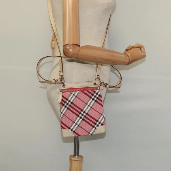 BURBERRY Nova Check Blue Label Shoulder Bag Canvas 2way Pink Silver Auth BD1626 - Picture 15 of 16